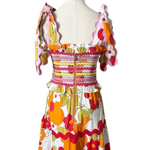 CeliaB Floral Sunstone Midi Dress Size Large Colorful Tie Straps Tiered - Picture 3 of 7